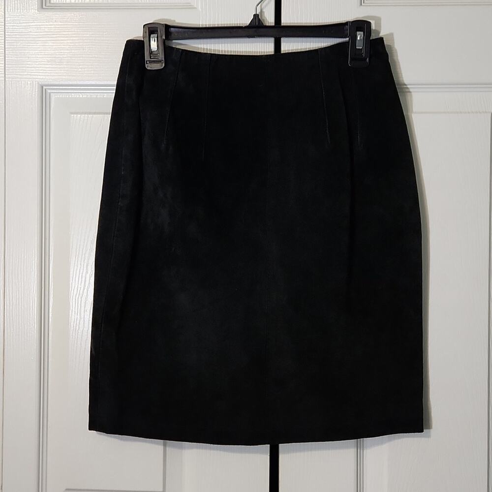 Vintage‎ G-III Womens Black Suede Leather Knee Length Skirt Size 6 Zip Back